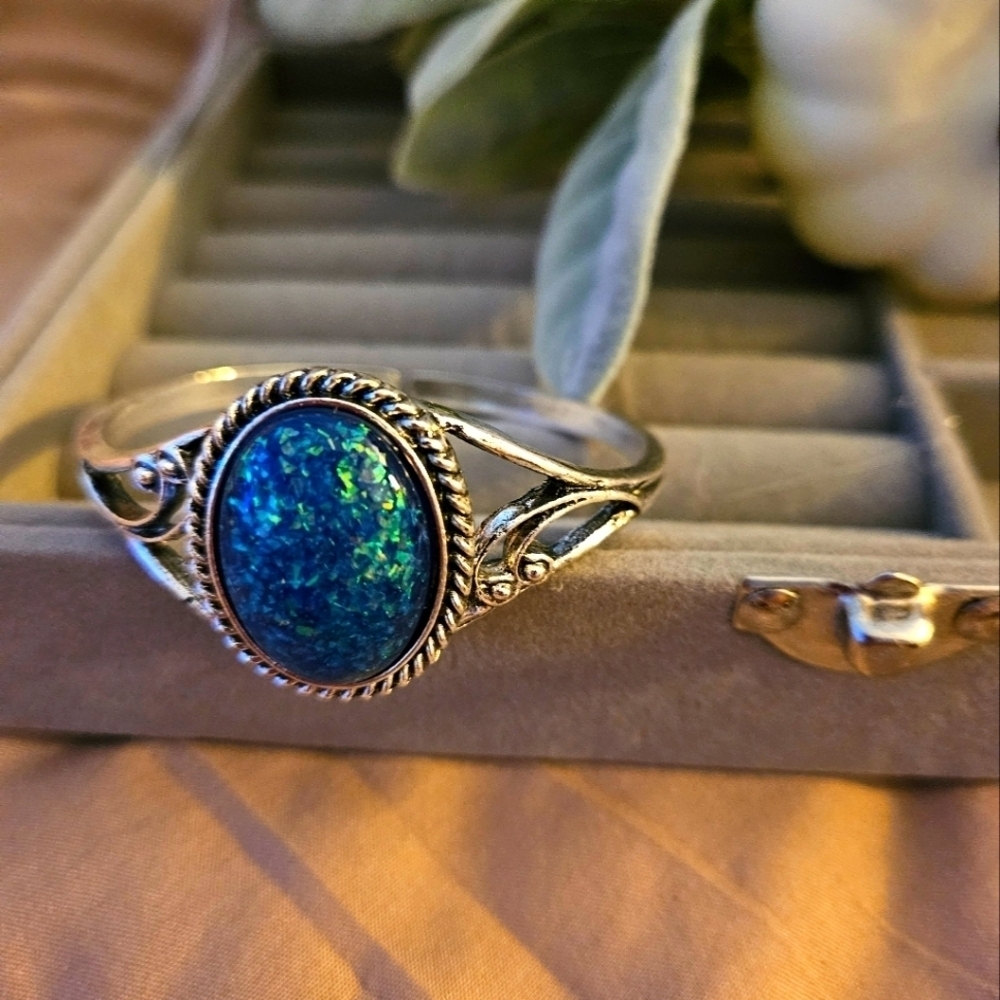 COPY - Adjustable vintage style, rich lavish, blue moonstone cuffed bracelet.